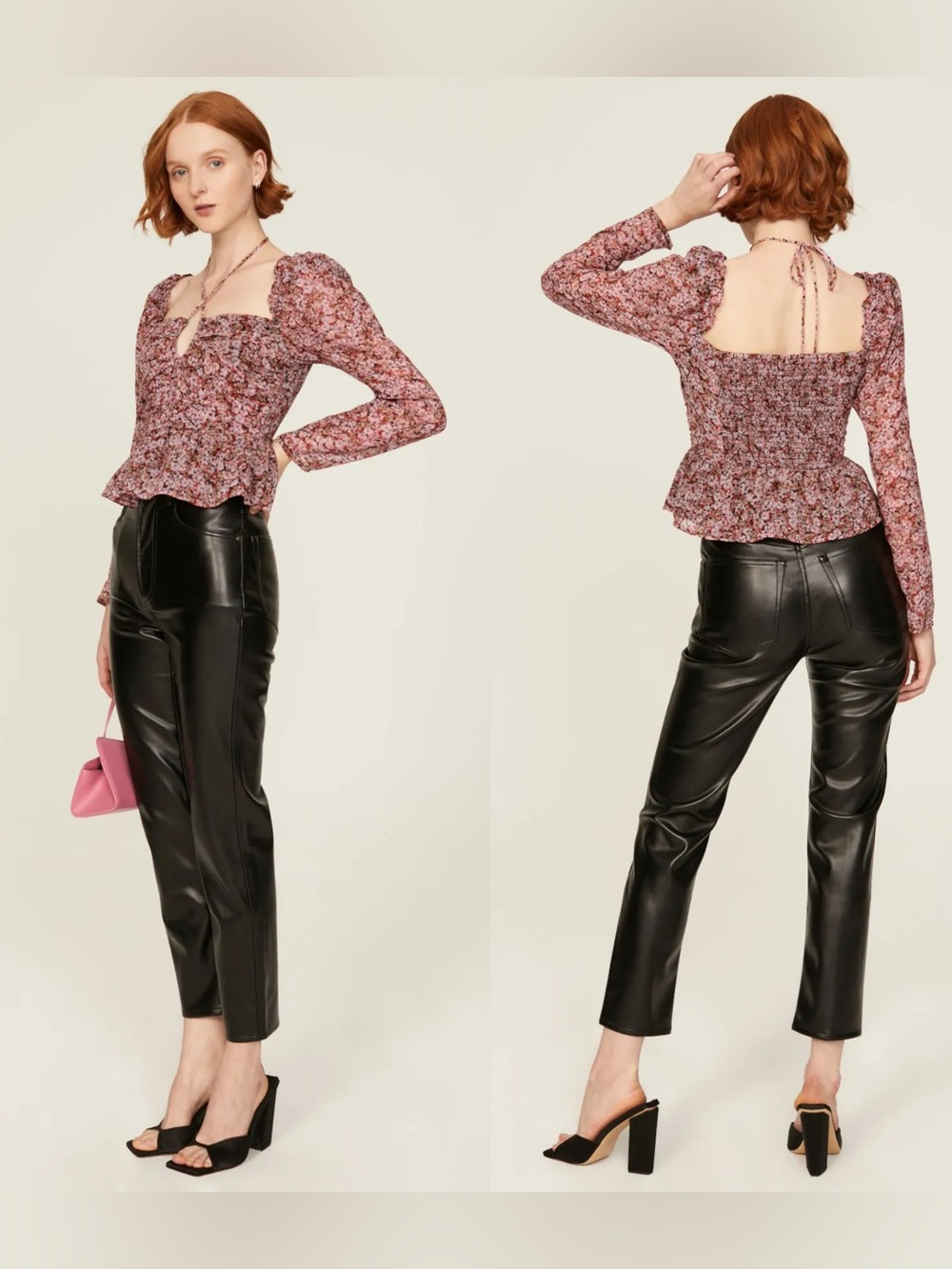 ASTR The Label Toni Pink Floral Ruched Halter Peplum Top S
